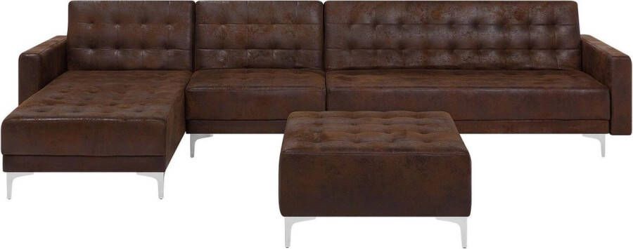 Beliani -ABERDEEN-Hoekslaapbank met ottomaan-Bruin-Rechts-Kunstleer