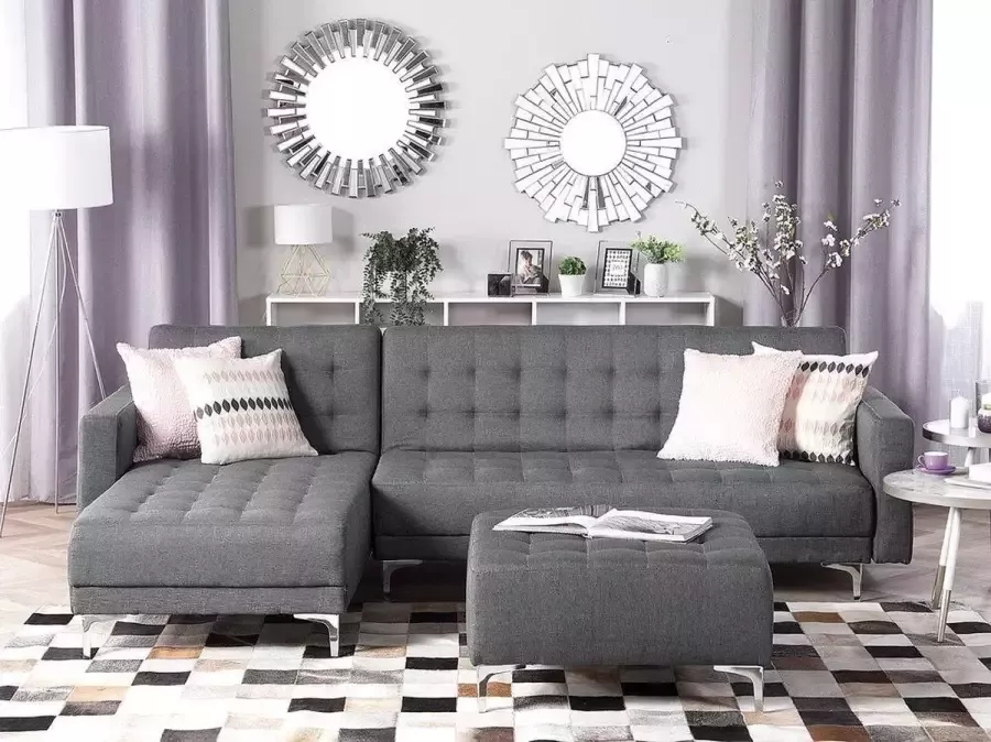 Beliani ABERDEEN Hoekslaapbank Lichtgrijs Rechts 267 cm Polyester - Foto 2