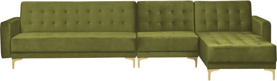 Beliani Modulaire hoekslaapbank ABERDEEN Fluweel Groen 5-zitter Linkerzijde