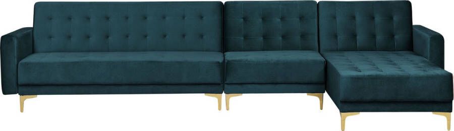 Beliani ABERDEEN Hoekslaapbank Groenblauw Linkerzijde 347 cm Fluweel