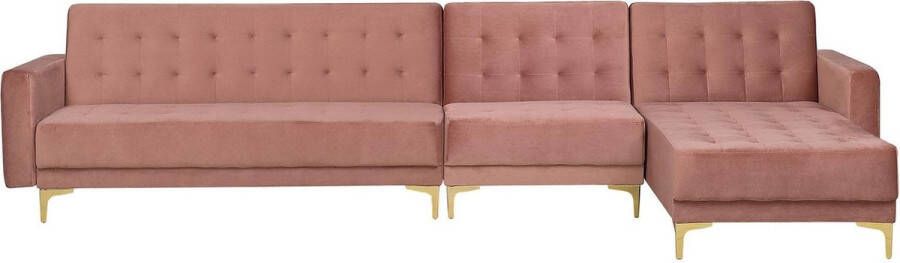 Beliani Modulaire hoekslaapbank ABERDEEN Fluweel Roze 5-zitter Linkerzijde