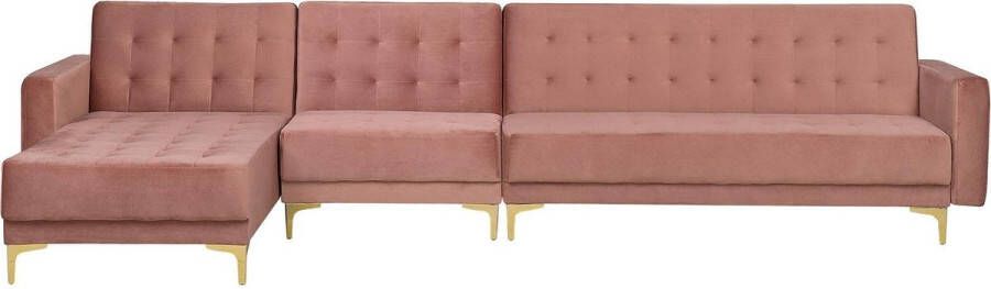 Beliani Modulaire hoekslaapbank ABERDEEN Fluweel Roze 5-zitter Rechterzijde