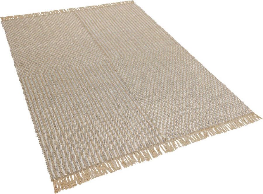 Beliani ADABAG Laagpolig vloerkleed Beige 140 x 200 cm Katoen