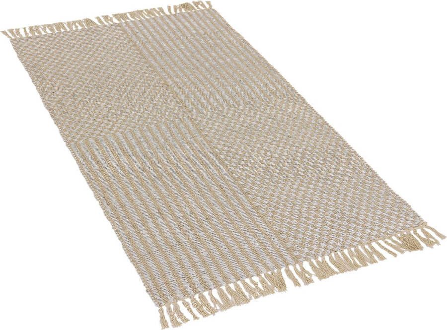 Beliani ADABAG Laagpolig vloerkleed Beige 80 x 150 cm Katoen