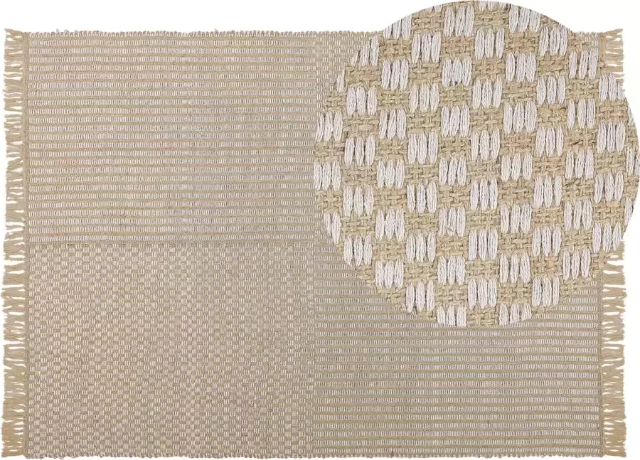 Beliani ADABAG Laagpolig vloerkleed Beige 140 x 200 cm Katoen - Foto 2