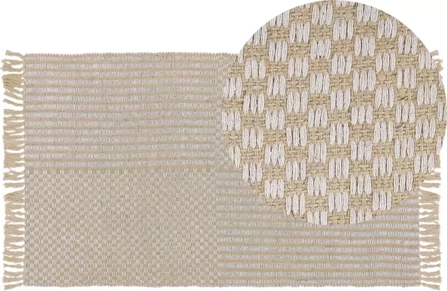 Beliani ADABAG Laagpolig vloerkleed Beige 80 x 150 cm Katoen - Foto 2