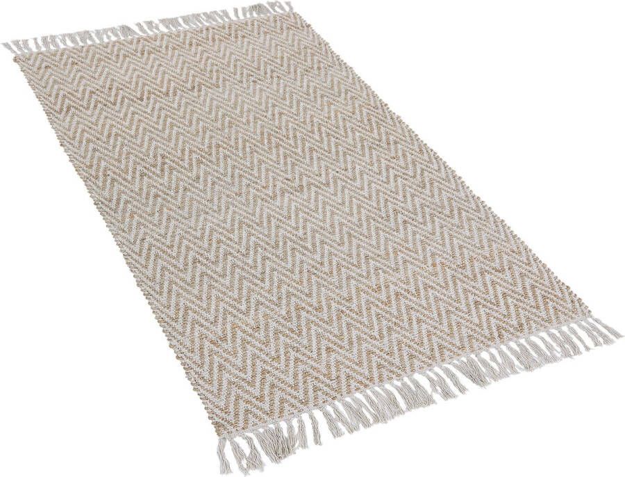 Beliani AFRIN Laagpolig vloerkleed Beige 80 x 150 cm Katoen