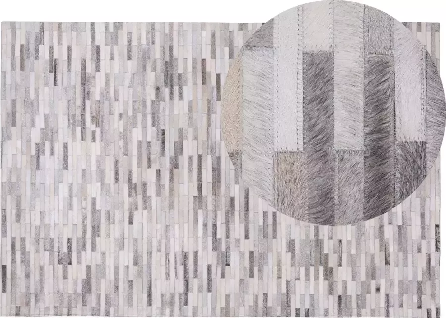 Beliani AHILLI Laagpolig vloerkleed Grijs 160 x 230 cm Koeienhuid leer - Foto 2