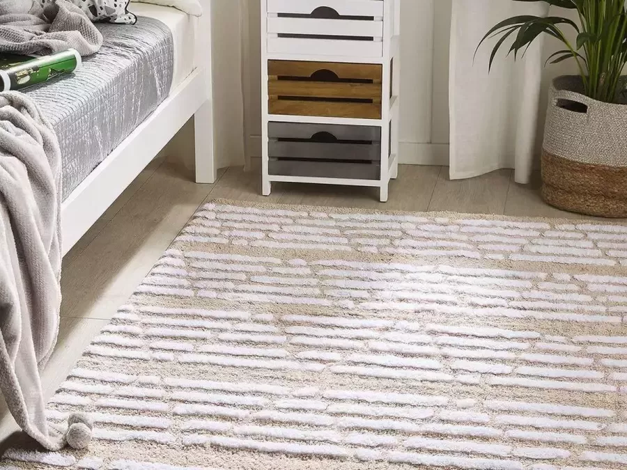 Beliani AHIRLI Laagpolig vloerkleed Beige 120 x 180 cm Katoen - Foto 5