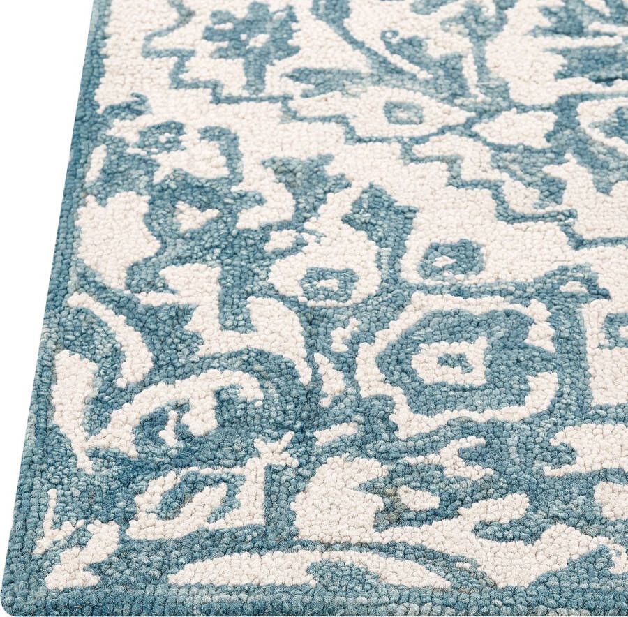 Beliani Vloerkleed wol wit blauw 140 x 200 cm AHMETLI