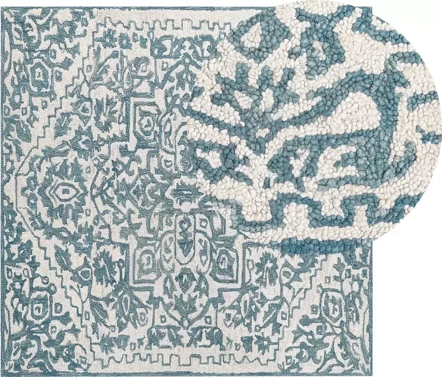 Beliani Vloerkleed wol wit blauw 200 x 200 cm AHMETLI - Foto 2