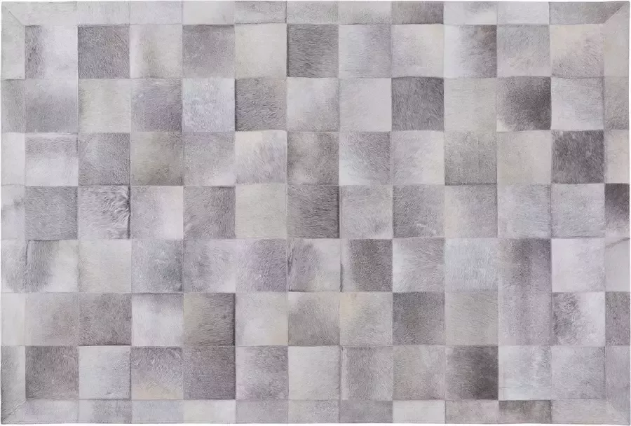 Beliani ALACAM Patchwork vloerkleed Lichtgrijs 140 x 200 cm Koeienhuid leer - Foto 3