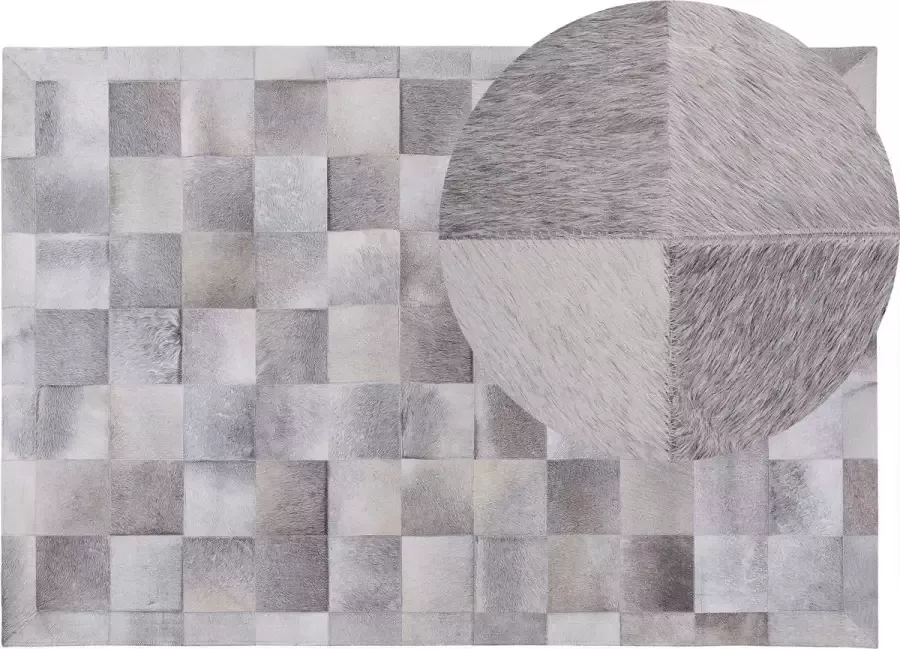 Beliani ALACAM Patchwork vloerkleed Lichtgrijs 140 x 200 cm Koeienhuid leer - Foto 2