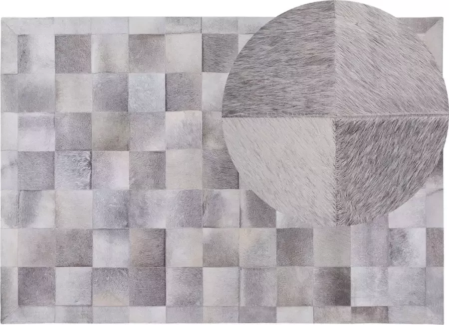 Beliani ALACAM Patchwork vloerkleed Donkergrijs 160 x 230 cm Koeienhuid leer