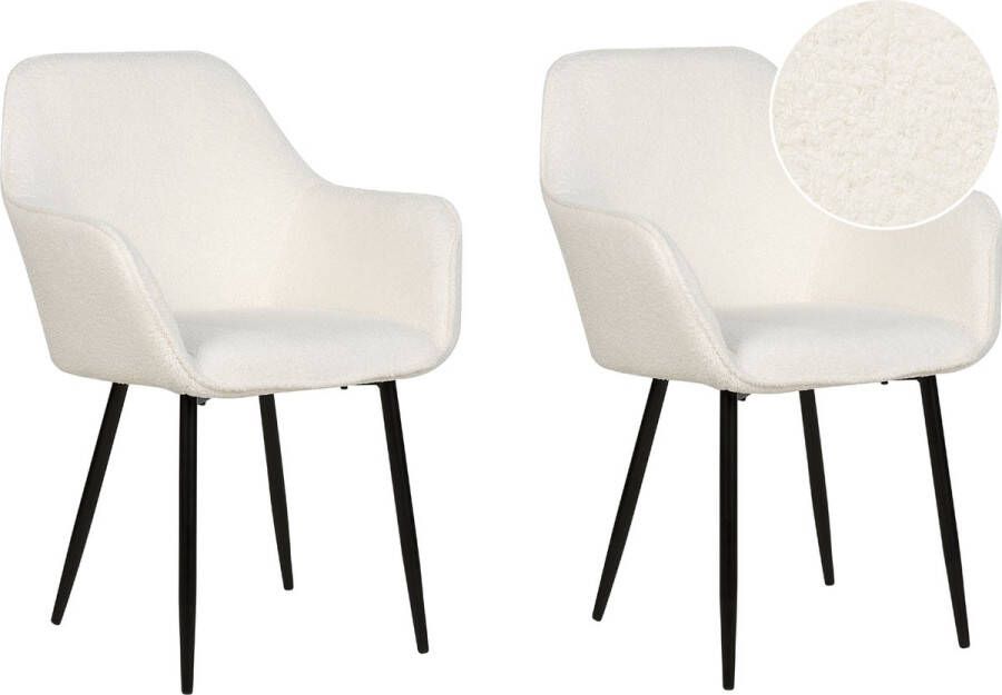 Beliani Set van 2 eetkamerstoelen ALDEN Bouclé Wit - Foto 3