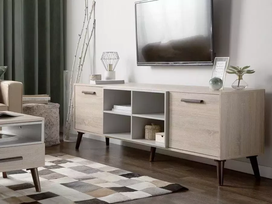 Beliani ALLOA TV-meubel Lichte houtkleur Grijs Spaanplaat - Foto 2
