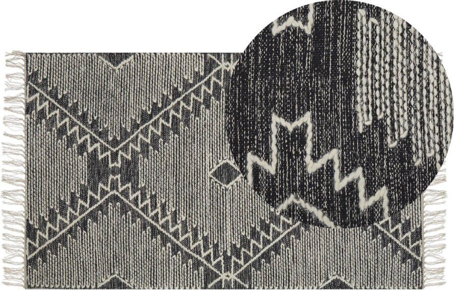 Beliani ARBAA Laagpolig vloerkleed Zwart 80 x 150 cm Katoen