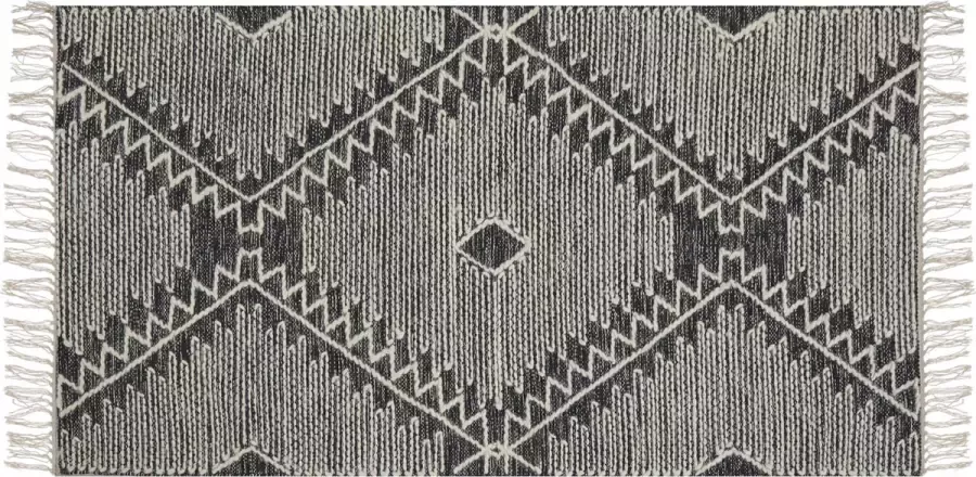 Beliani ARBAA Laagpolig vloerkleed Zwart 140 x 200 cm Katoen - Foto 2