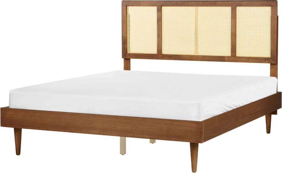Beliani AURAY Tweepersoonsbed Donkerbruin 160 x 200 cm Rubberhout