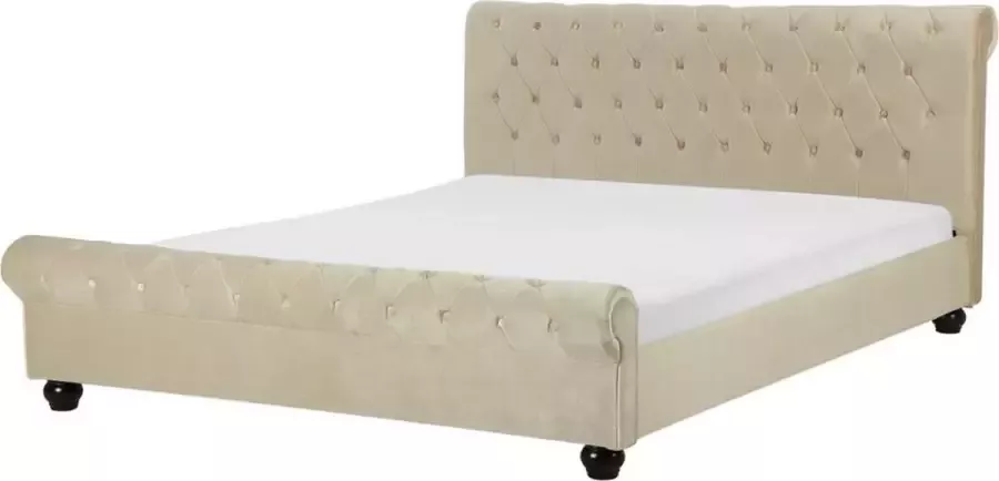 Beliani AVALLON Tweepersoonsbed Beige 180 x 200 cm Fluweel - Foto 2