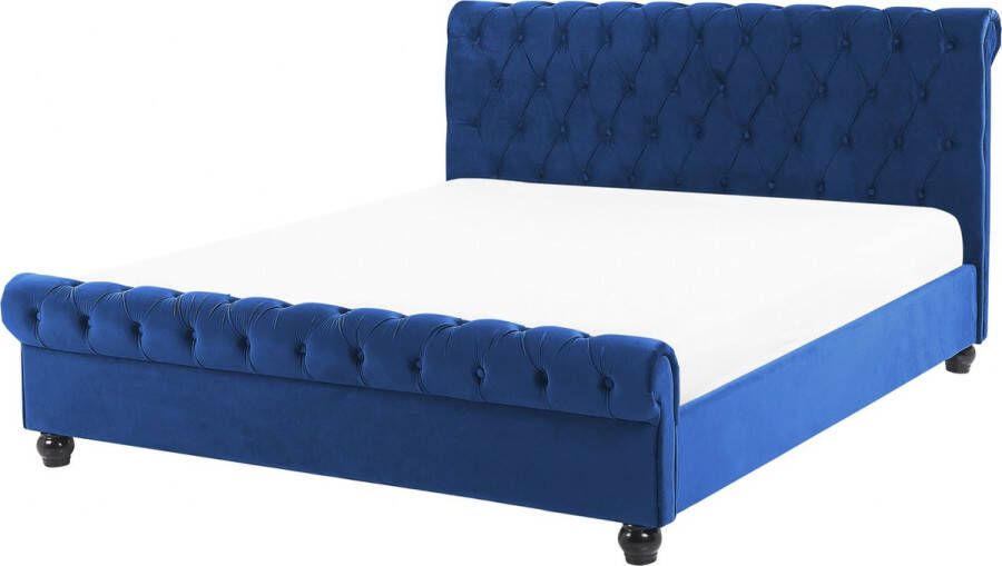 Beliani AVALLON Tweepersoonsbed Blauw 160 x 200 cm Fluweel - Foto 2