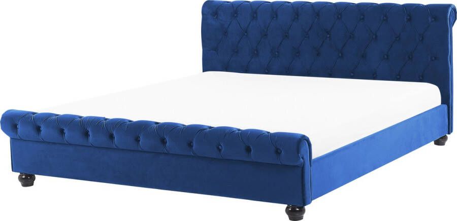 Beliani AVALLON Tweepersoonsbed Blauw 180 x 200 cm Fluweel - Foto 2