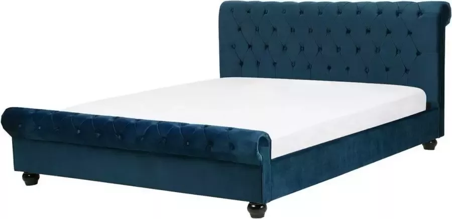 Beliani AVALLON Tweepersoonsbed Blauw 160 x 200 cm Fluweel - Foto 3