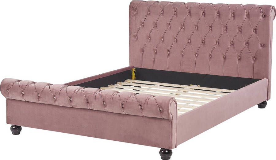 Beliani AVALLON Tweepersoonsbed Roze 140 x 200 cm Fluweel - Foto 1