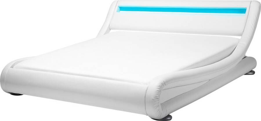 Beliani AVIGNON Futon tweepersoonsbed LED Wit 160 x 200 cm Kunstleer