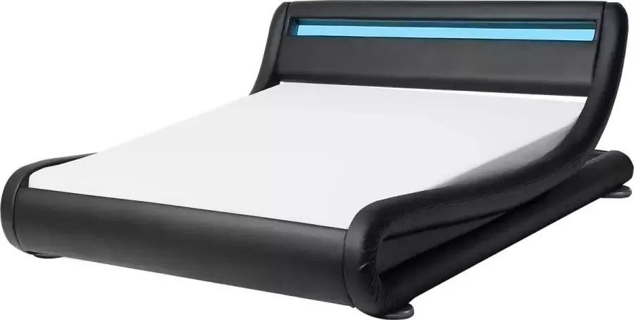 Beliani AVIGNON Futon tweepersoonsbed LED Zwart 140x200 cm Kunstleer