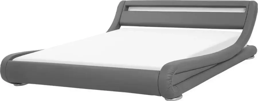 Beliani AVIGNON Tweepersoonsbed LED Grijs 180 x 200 cm Kunstleer