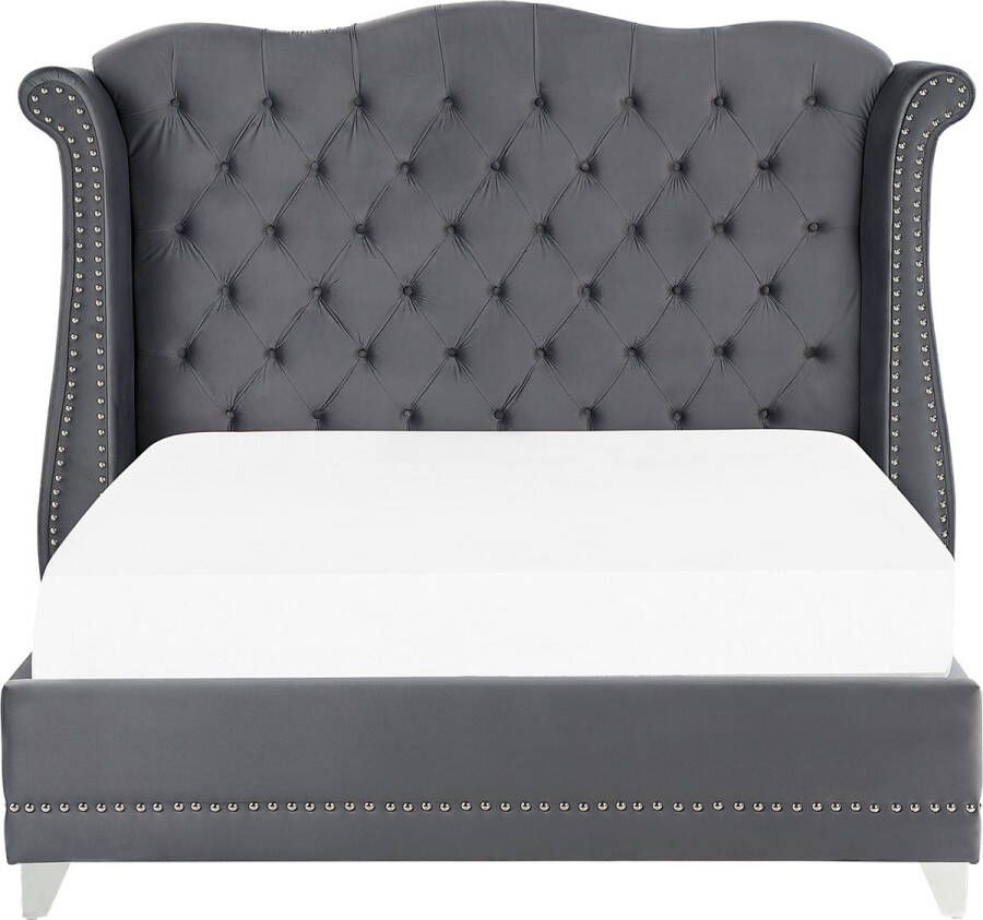 Beliani AYETTE Tweepersoonsbed Grijs 160 x 200 cm Fluweel