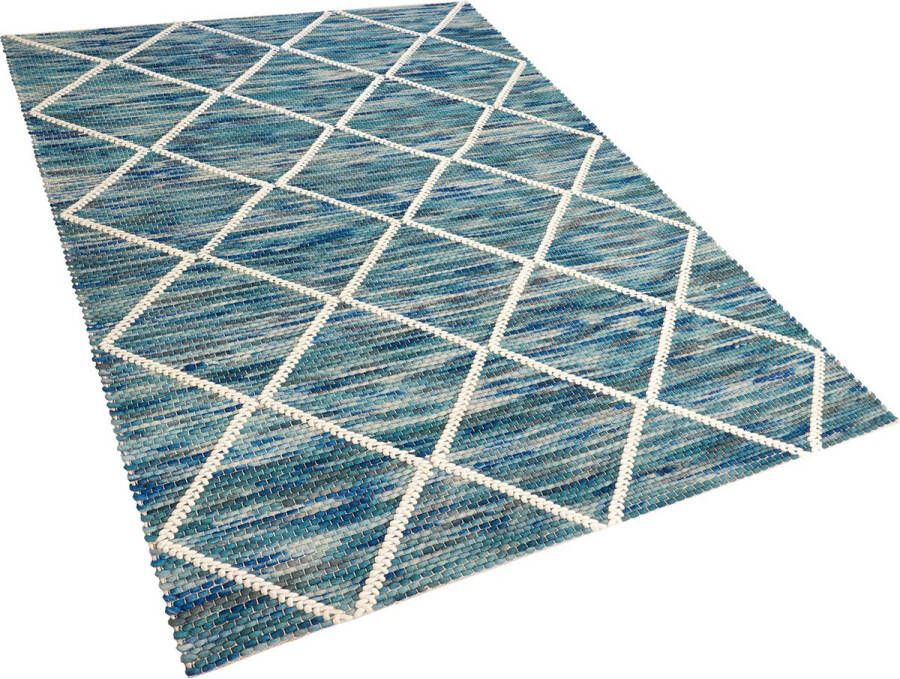 Beliani BELENLI Laagpolig vloerkleed Blauw 160 x 230 cm Wol