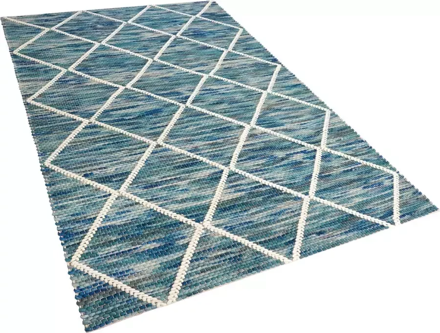 Beliani BELENLI Laagpolig vloerkleed Blauw 140 x 200 cm Wol