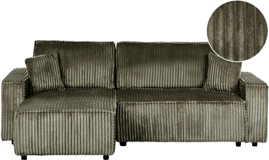 Beliani Hoekslaapbank ABACKA Corduroy Groen met opbergruimte 2-zitter Rechterzijde