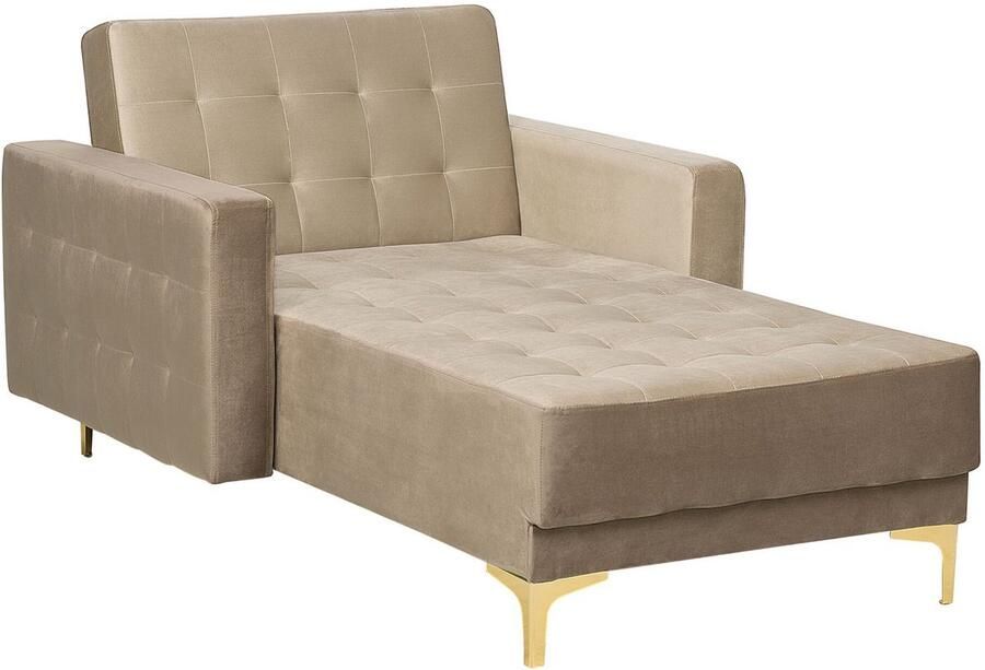 Beliani ABERDEEN Chaise longue Zandbeige Symmetrisch Fluweel