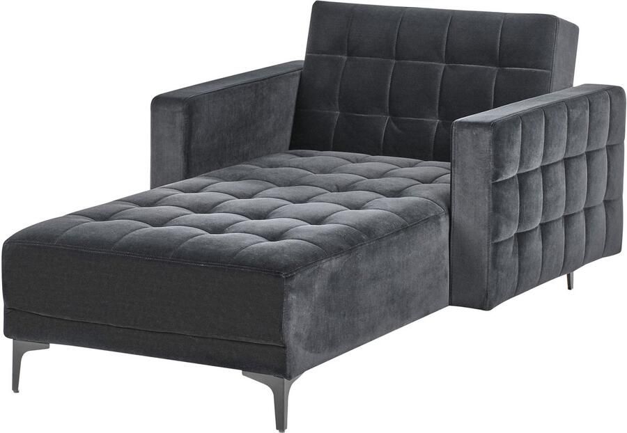 Beliani ABERDEEN Chaise longue Zwart Zwart Fluweel