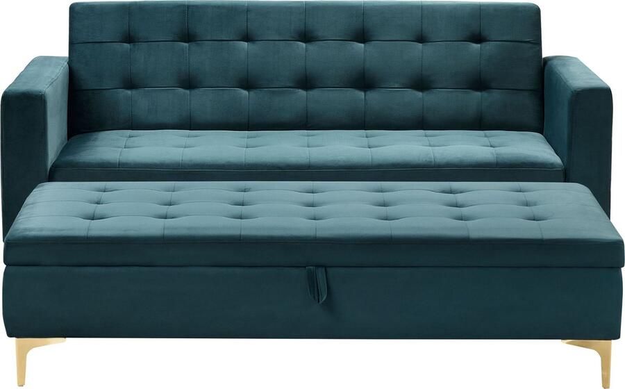 Beliani ABERDEEN Driezitsbank met ottomaan Blauwgroen Fluweel