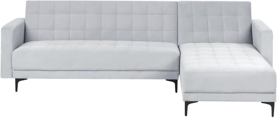 Beliani Modulaire hoekslaapbank ABERDEEN Fluweel Lichtgrijs 4-zitter Linkerzijde