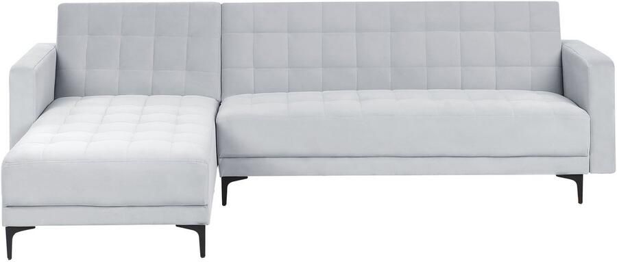 Beliani Modulaire hoekslaapbank ABERDEEN Fluweel Lichtgrijs 4-zitter Rechterzijde