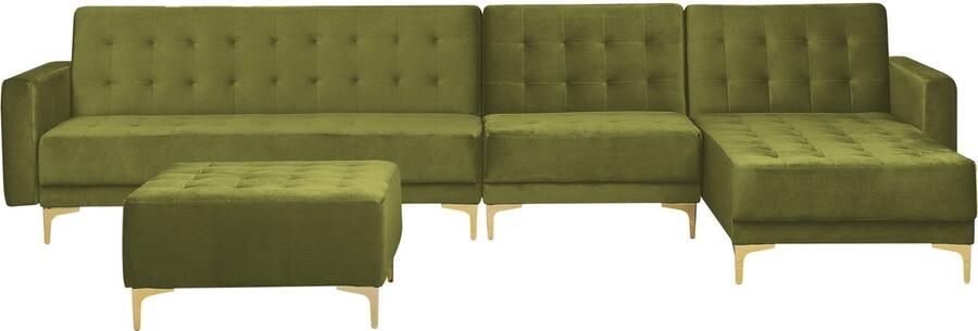 Beliani Modulaire hoekslaapbank ABERDEEN Fluweel Groen Met ottomaan 5-zitter Linkerzijde