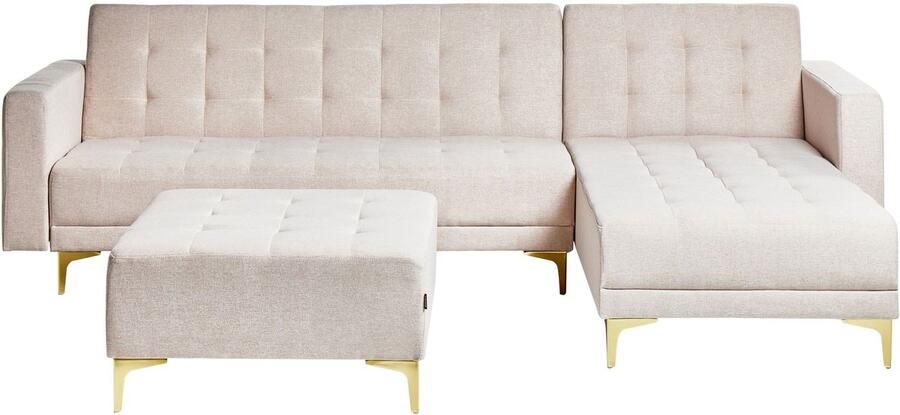 Beliani ABERDEEN Hoekslaapbank ottomaan Beige Linkszijdig Polyester