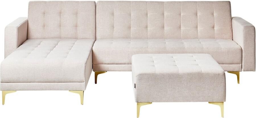 Beliani ABERDEEN Hoekslaapbank ottomaan Beige Rechtszijdig Polyester