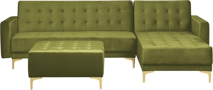 Beliani Modulaire hoekslaapbank ABERDEEN Fluweel Groen Met ottomaan 4-zitter Linkerzijde