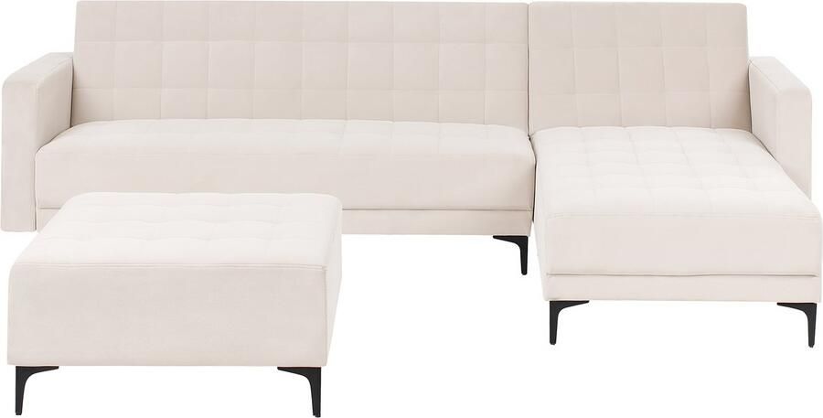 Beliani Modulaire hoekslaapbank ABERDEEN Fluweel Lichtbeige 4-zitter Linkerzijde