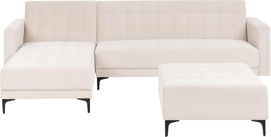 Beliani Modulaire hoekslaapbank ABERDEEN Fluweel Lichtbeige 4-zitter Rechterzijde