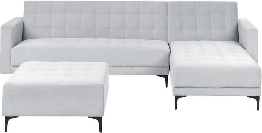 Beliani Modulaire hoekslaapbank ABERDEEN Fluweel Lichtgrijs 4-zitter Linkerzijde