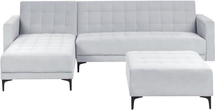 Beliani Modulaire hoekslaapbank ABERDEEN Fluweel Lichtgrijs 4-zitter Rechterzijde