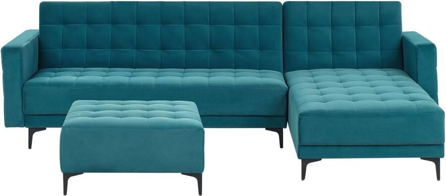 Beliani Modulaire hoekslaapbank ABERDEEN Fluweel Zeeblauw 4-zitter Linkerzijde