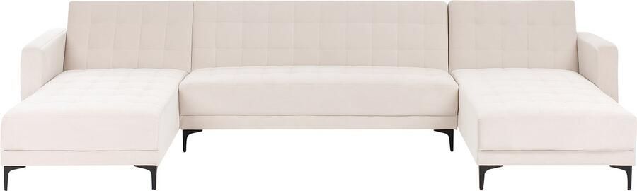 Beliani Modulaire U-vormige slaapbank ABERDEEN Fluweel Lichtbeige 5-zitter